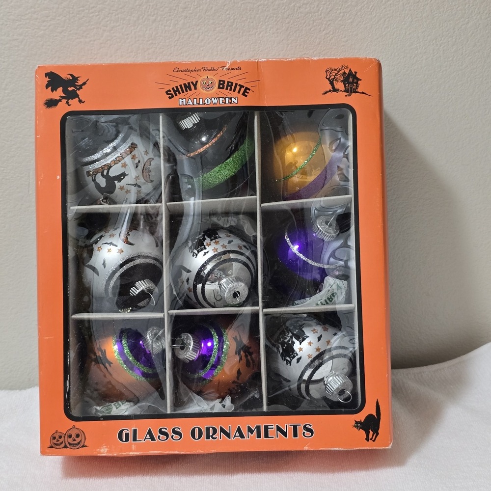 Christopher Radko Shiny Brite Set of 9 2014‎ Halloween Ornaments Bulbs / Indents